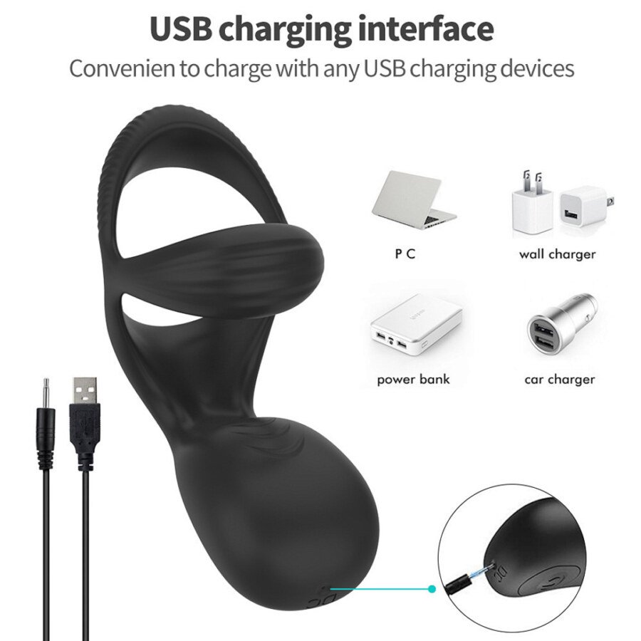 Supplier USB charging diagram showing the black double-ring vibrator charging port