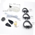 Original catalogue image: Clear size guide Clear-colour cage diagram showing 75 mm length, 35 mm diameter and three ring sizes