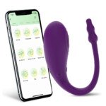 Original catalogue image: Purple reference Purple curved vibrator beside the supplier phone-app illustration
