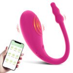 Original catalogue image: Control illustration Pink curved vibrator with vibration-effect artwork and a phone held in a hand