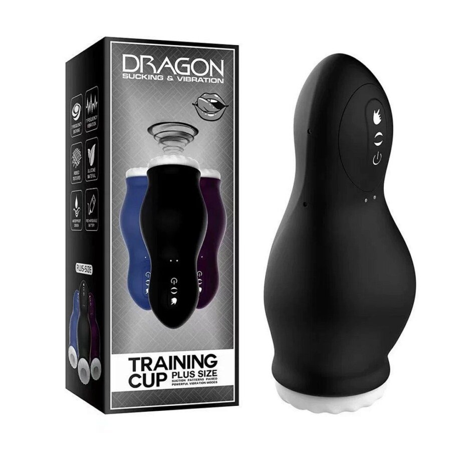 Original supplier image: Black unit and box Dragon Suction & Vibration Masturbator Cup – 7 Modes