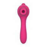 Close rear view of pink vibrator showing its round suction opening