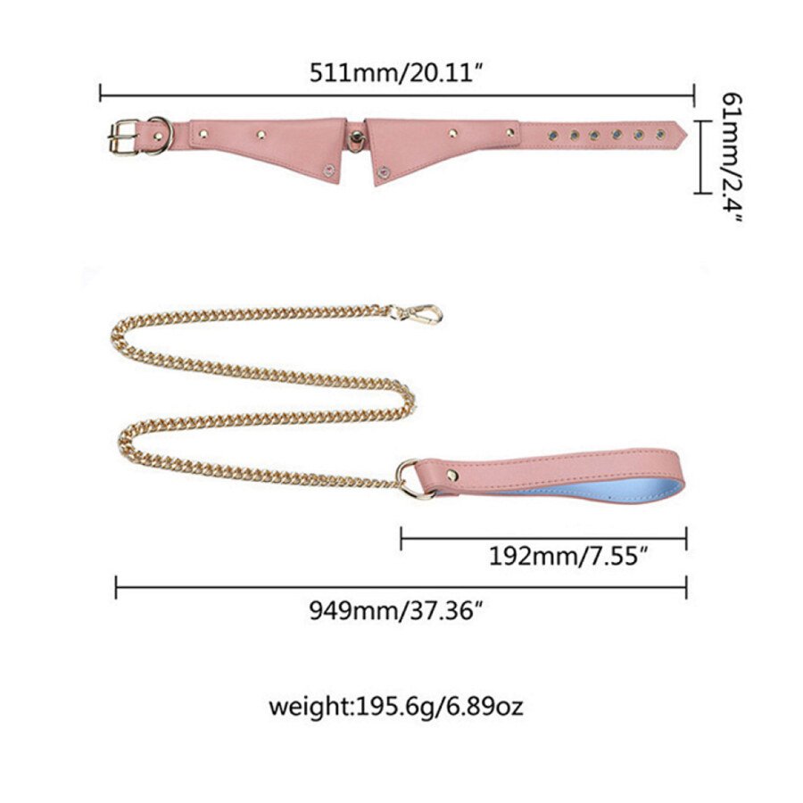 Supplier size diagram for pink pointed collar and chain lead