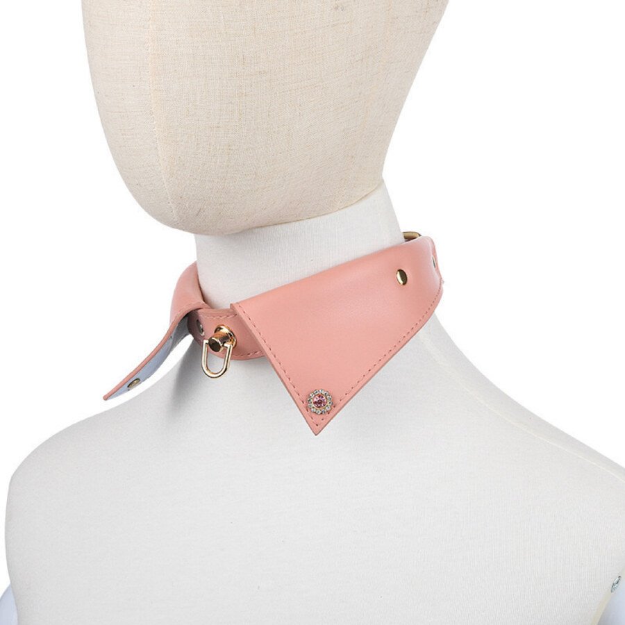 Pink pointed collar shown from the side on a mannequin