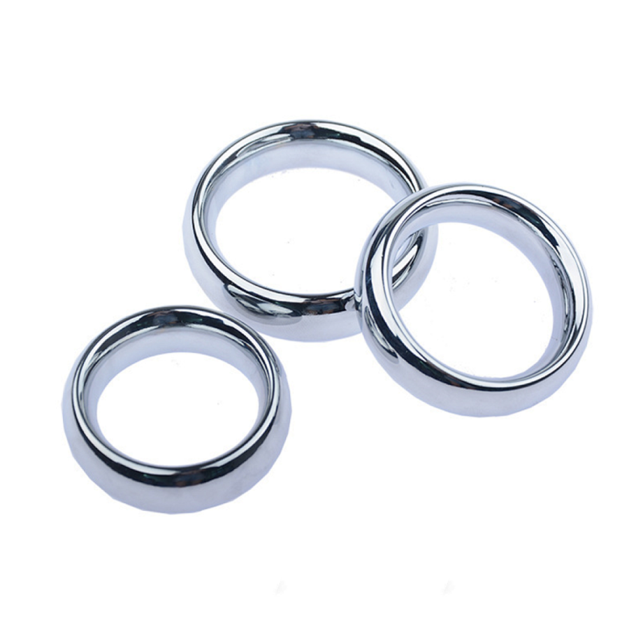 Angled overhead view of three silver-colour rings