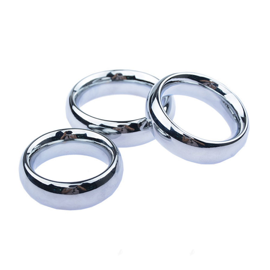 Group of three polished rings photographed on white