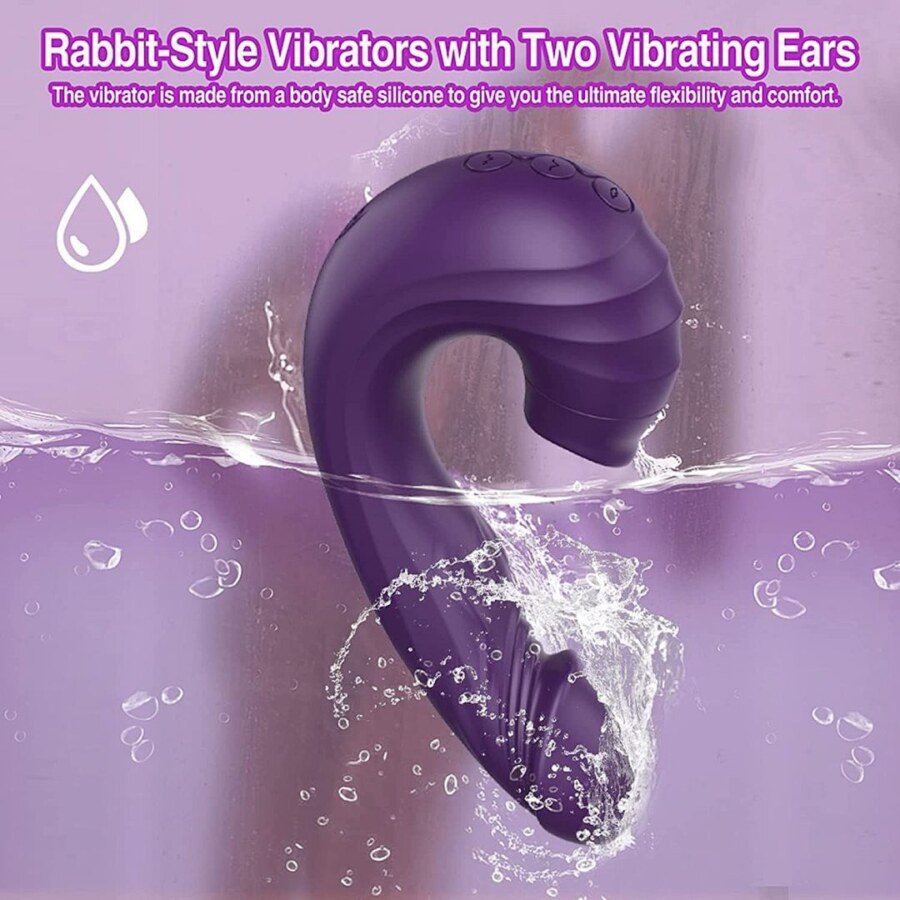Purple curved toy in supplier water-effect promotional artwork