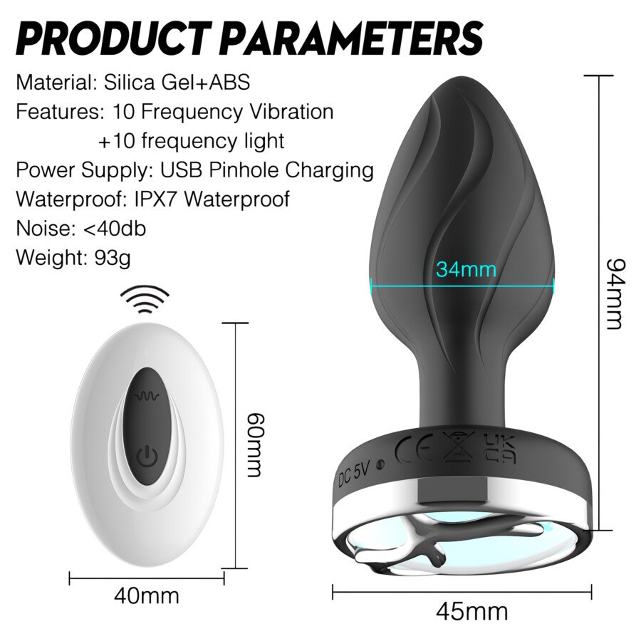 Light-Up Vibrating Butt Plug with Remote โ 10 + 10 Modes โ view 2