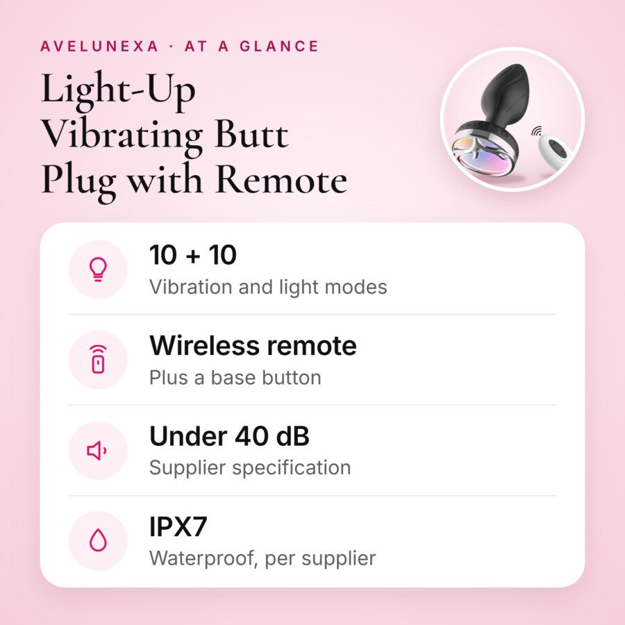 Light-Up Vibrating Butt Plug with Remote โ 10 + 10 Modes โ key features at a glance