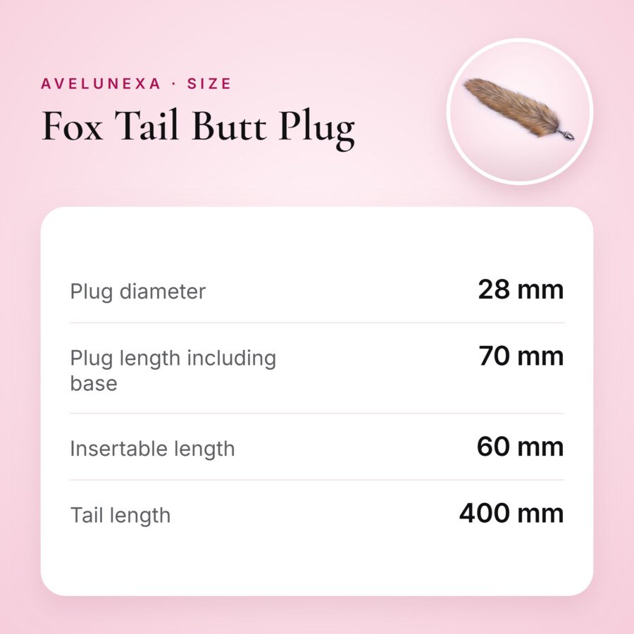 Fox Tail Butt Plug – Metal Plug with 40 cm Tail – size and measurements