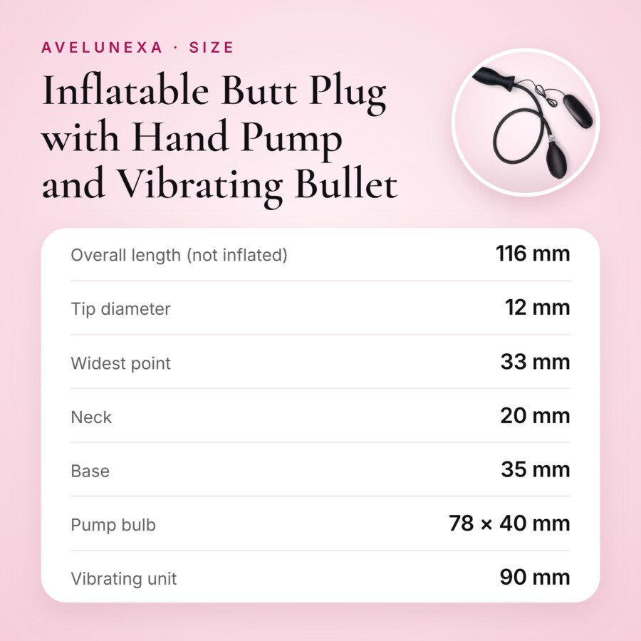 Inflatable Butt Plug with Hand Pump and Vibrating Bullet โ 11.6 cm โ size and measurements