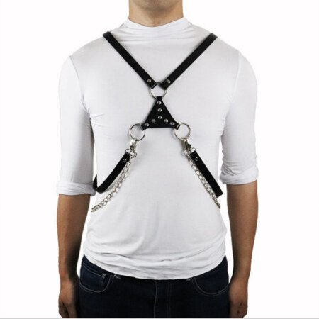 Men's Chest Harness with O-Rings & Chain Detail