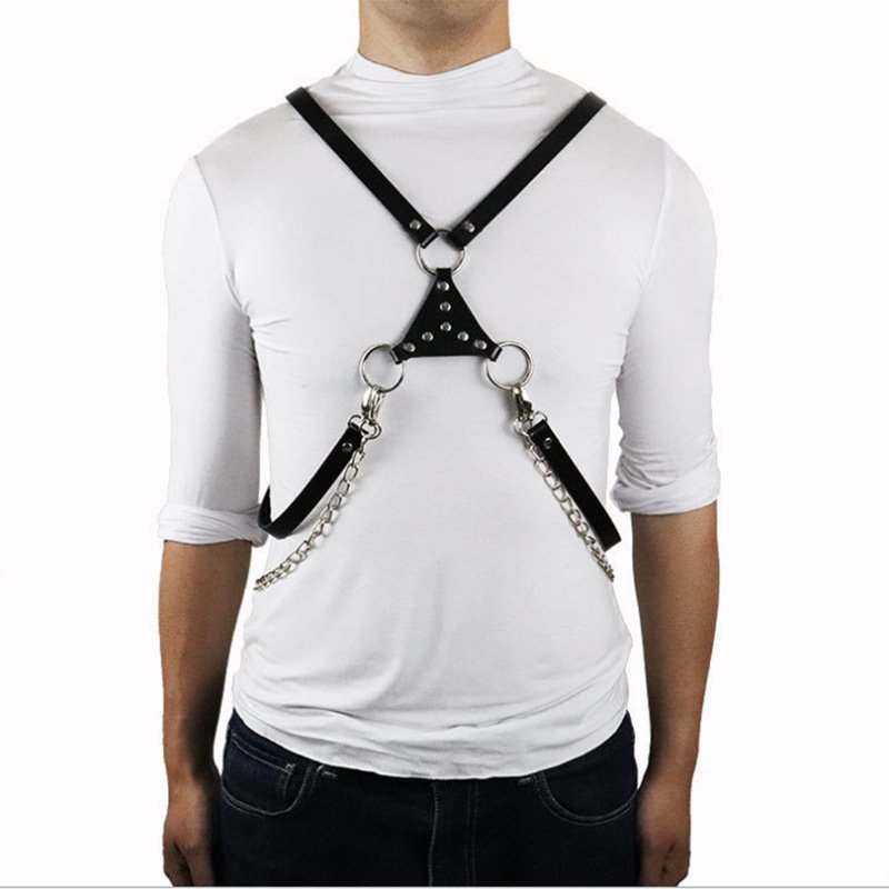 Men's Chest Harness with O-Rings & Chain Detail