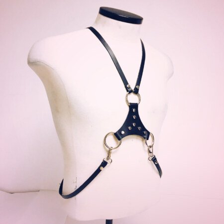 Men's Chest Harness with O-Rings & Chain Detail