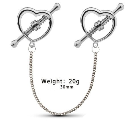 Heart Nipple Clamps with Chain – Adjustable Screw Clamps