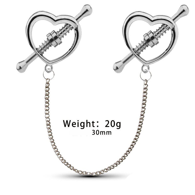 Heart Nipple Clamps with Chain – Adjustable Screw Clamps