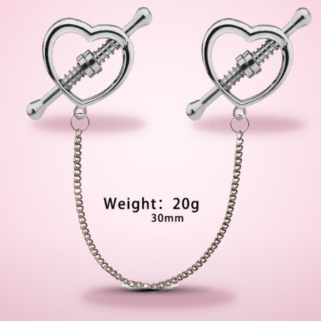 Heart Nipple Clamps with Chain – Adjustable Screw Clamps