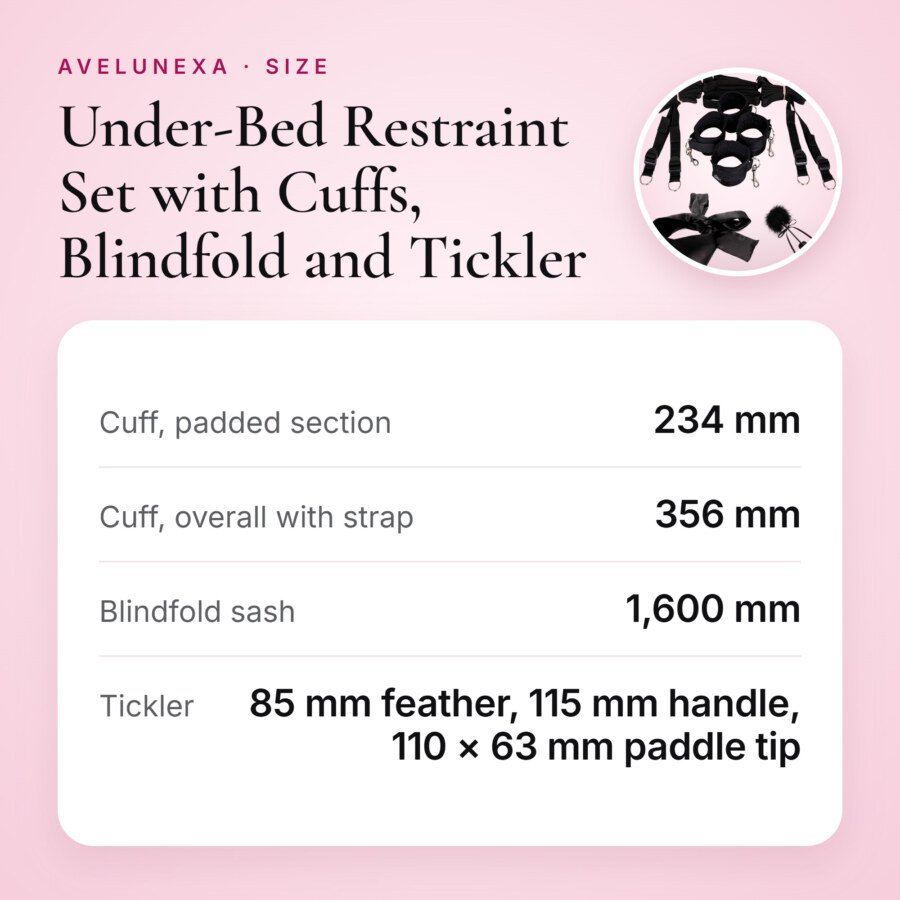 Under-Bed Restraint Set with Cuffs, Blindfold and Tickler – size and measurements
