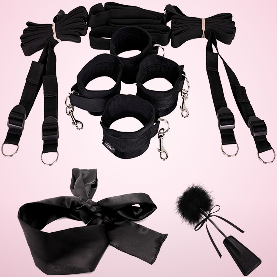 Under-Bed Restraint Set with Cuffs, Blindfold and Tickler