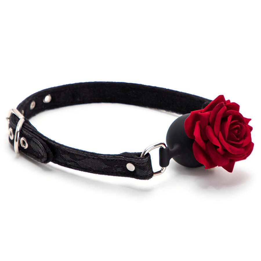 Rose Ball Gag with Breathing Holes and Lace Strap โ Black โ view 2