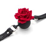 Rose Ball Gag with Breathing Holes and Lace Strap โ Black โ view 5