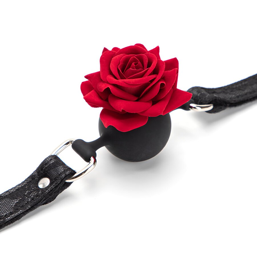 Rose Ball Gag with Breathing Holes and Lace Strap โ Black โ view 5