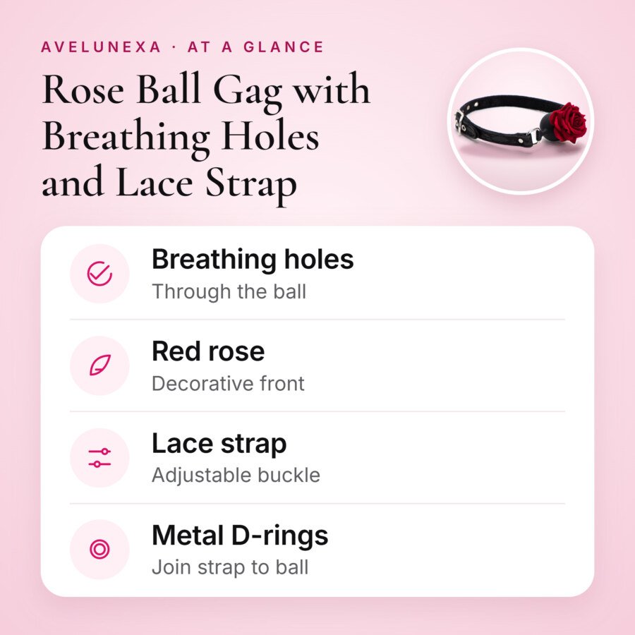 Rose Ball Gag with Breathing Holes and Lace Strap โ Black โ key features at a glance