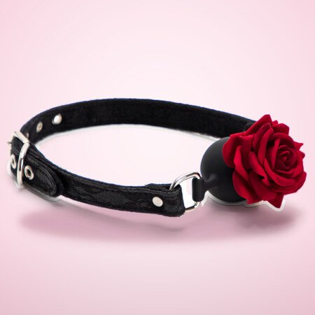 Rose Ball Gag with Breathing Holes and Lace Strap – Black