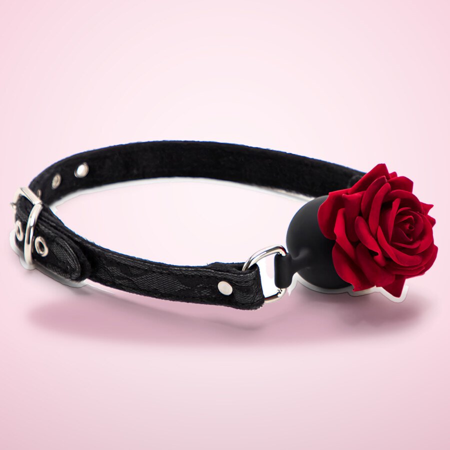 Rose Ball Gag with Breathing Holes and Lace Strap โ Black