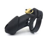 Soft Chastity Cage with 5 Rings and Padlock โ Black โ view 2