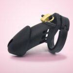 Soft Chastity Cage with 5 Rings and Padlock โ Black