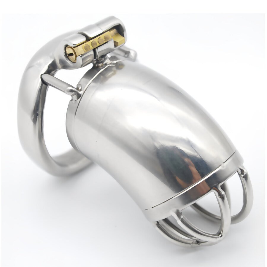 Curved Metal Chastity Cage with Lock and Two Keys – 60 mm – view 5