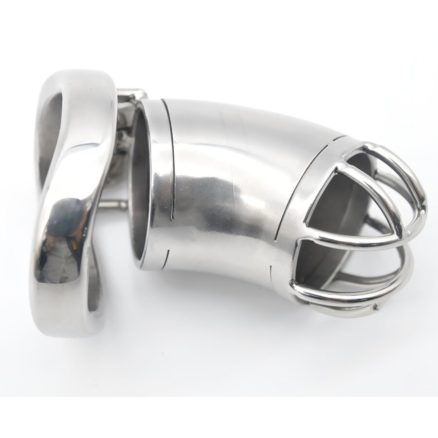 Curved Metal Chastity Cage with Lock and Two Keys – 60 mm – view 6