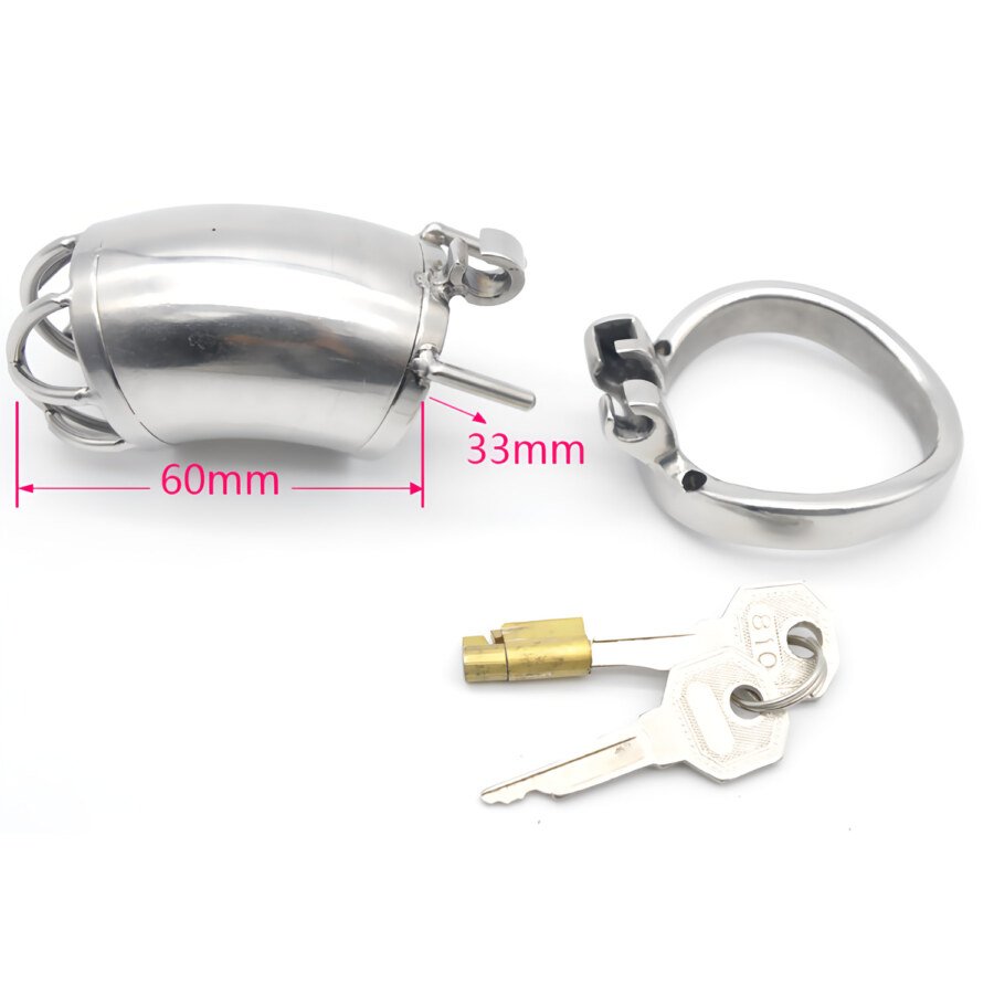 Curved Metal Chastity Cage with Lock and Two Keys – 60 mm – view 4