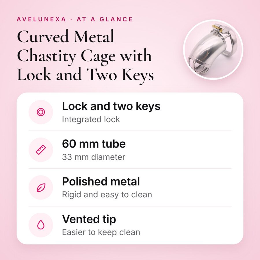 Curved Metal Chastity Cage with Lock and Two Keys – 60 mm – key features at a glance