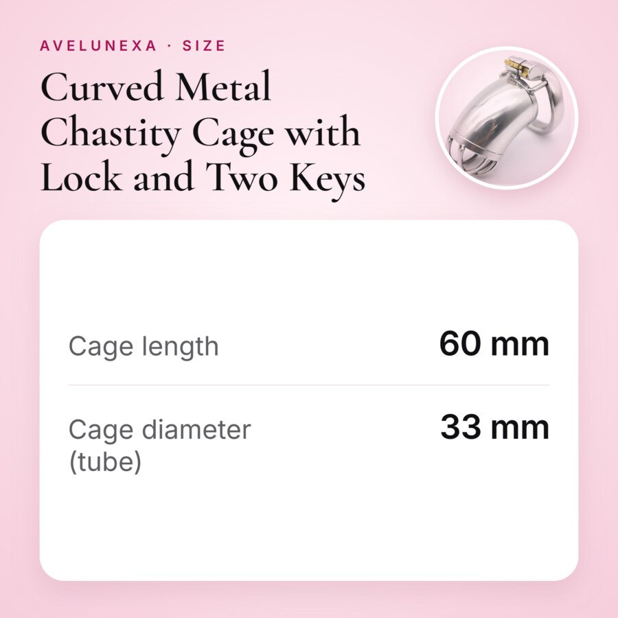 Curved Metal Chastity Cage with Lock and Two Keys – 60 mm – size and measurements