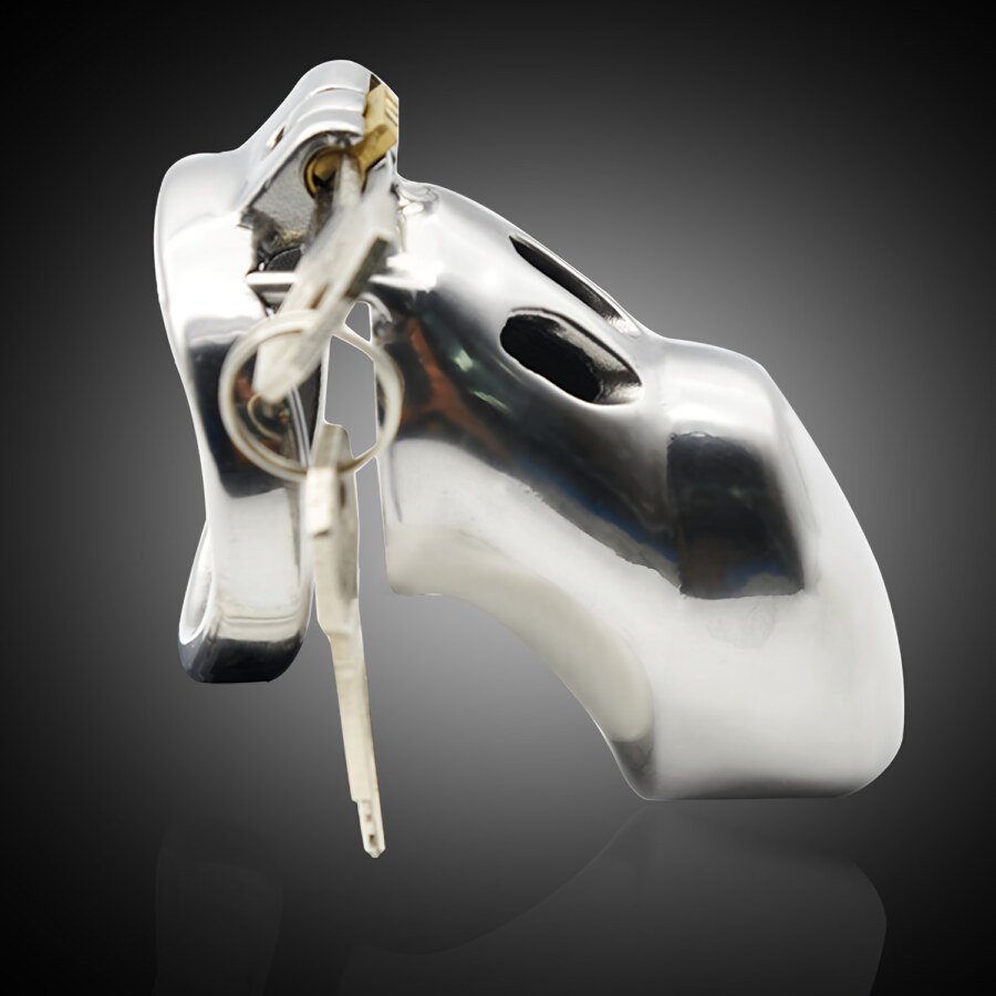 Slotted Metal Chastity Cage with Lock and Two Keys β 76 mm β view 3