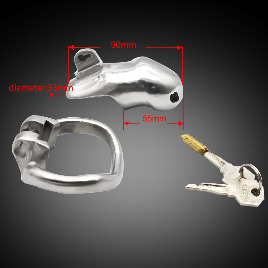 Smooth Metal Chastity Cage with Lock and Two Keys – 90 mm – view 5