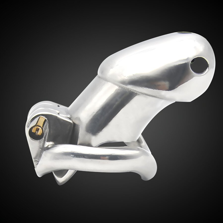 Smooth Metal Chastity Cage with Lock and Two Keys – 90 mm – view 3