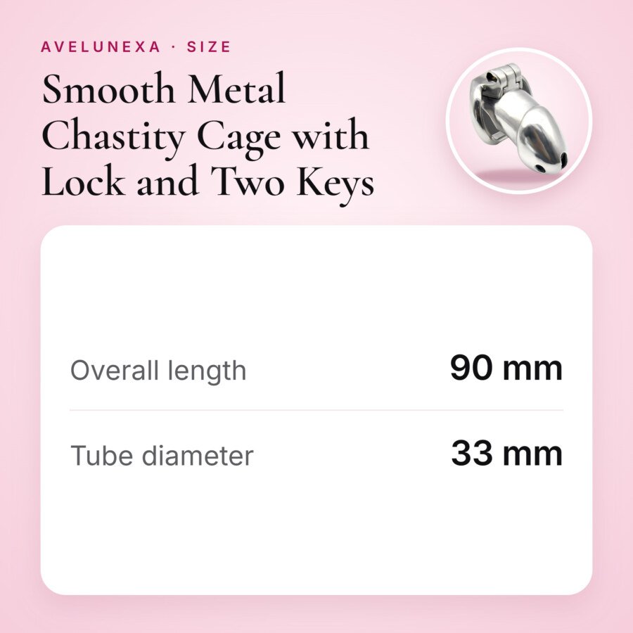 Smooth Metal Chastity Cage with Lock and Two Keys – 90 mm – size and measurements