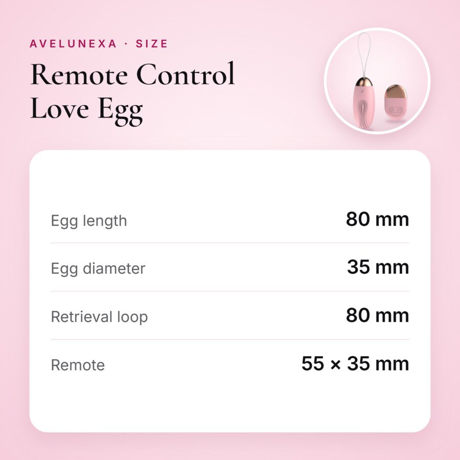Remote Control Love Egg – USB Rechargeable, 10 Modes – size and measurements