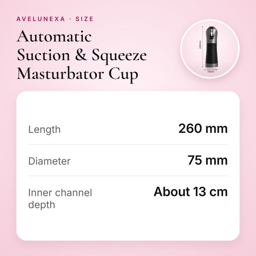 Automatic Suction & Squeeze Masturbator Cup – 5 Modes – size and measurements