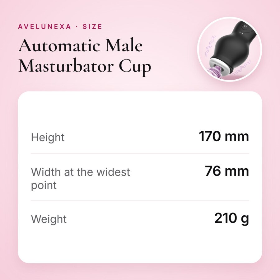 Automatic Male Masturbator Cup – 7 Suction and 7 Vibration Modes, IPX7 – size and measurements