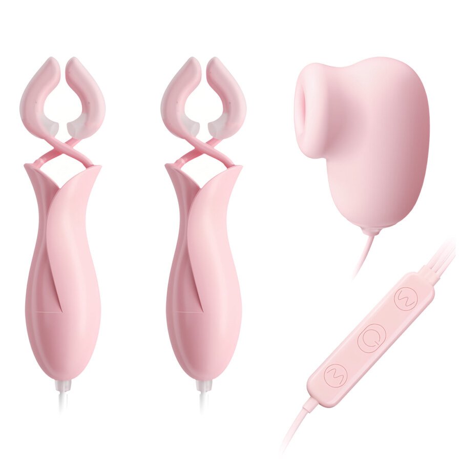 Tulip Nipple Clamps with Suction Piece – Wired Controller, Pink – view 2