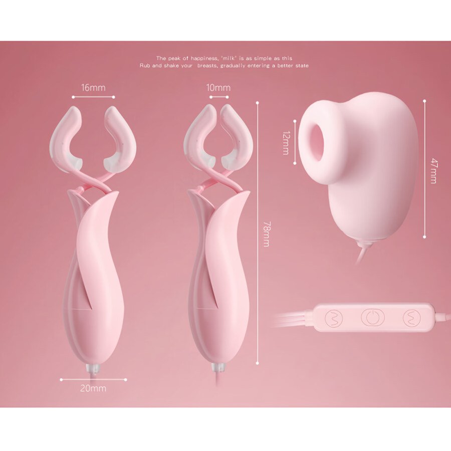 Tulip Nipple Clamps with Suction Piece – Wired Controller, Pink – view 3