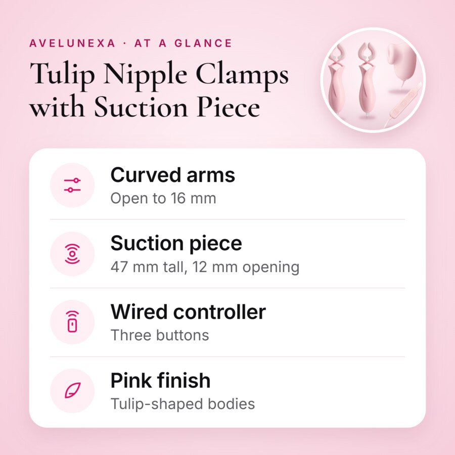 Tulip Nipple Clamps with Suction Piece – Wired Controller, Pink – key features at a glance