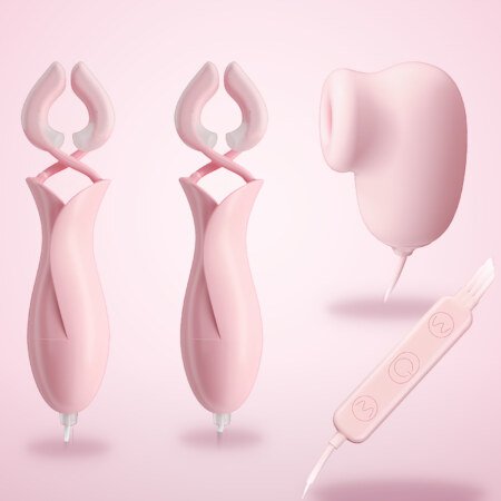 Tulip Nipple Clamps with Suction Piece – Wired Controller, Pink
