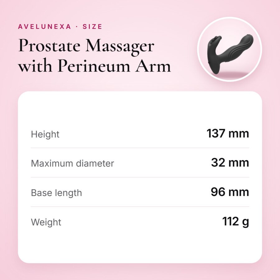 Prostate Massager with Perineum Arm – 13.7 cm, Black – size and measurements