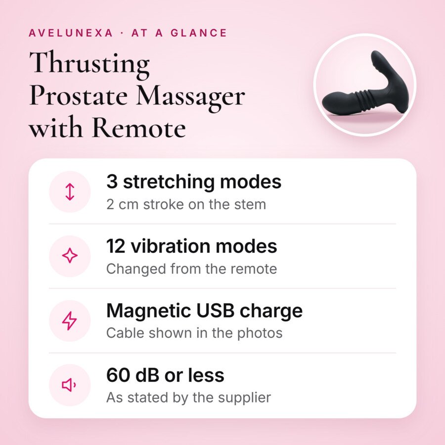 Thrusting Prostate Massager with Remote – 3 Thrust and 12 Vibration Modes – key features at a glance