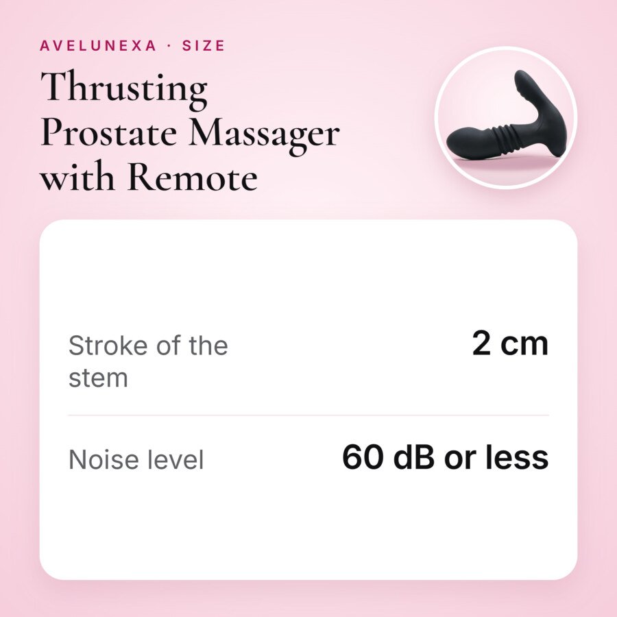 Thrusting Prostate Massager with Remote – 3 Thrust and 12 Vibration Modes – size and measurements